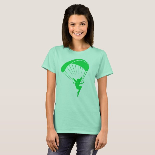 Camiseta verde del duendecillo del Paragliding (Anverso completo)