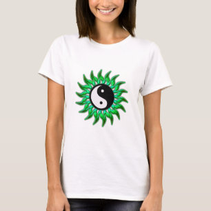 Camiseta Verde esmeralda que flamea Yin Yang Sun