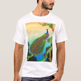 Camiseta verde exótica del pavo real