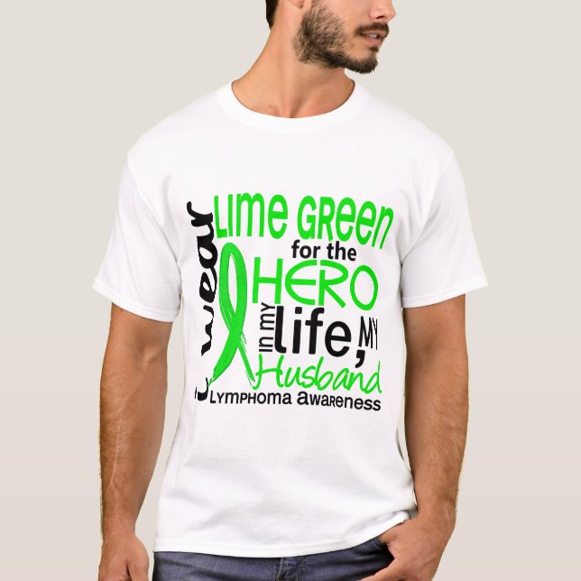 Camiseta Verde lima para el linfoma del marido del héroe 2 (Anverso)