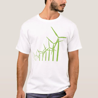 Camiseta verde retra de la turbina de viento