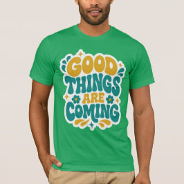 Camiseta Verde Retro Groovy 'Buenas Cosas Están Ll