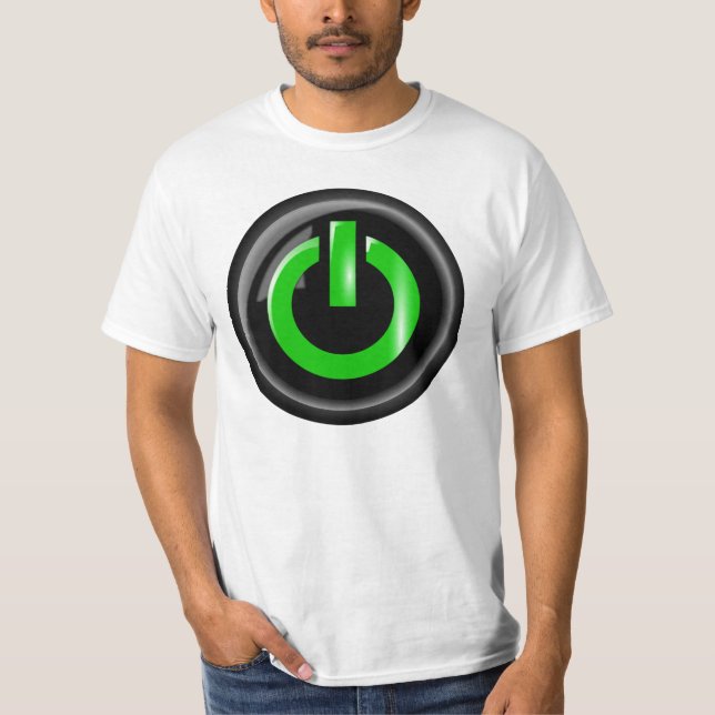 Camiseta " Verde sobre el botón de encendido negro (Anverso)