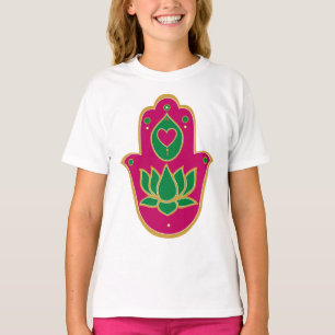 Camiseta Verde y rosa de Hamsa Lotus de la alheña