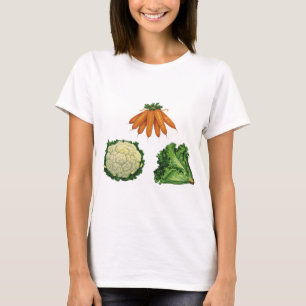 Camiseta Verduras antiguas; Zanahorias, Coliflor, Lechuga