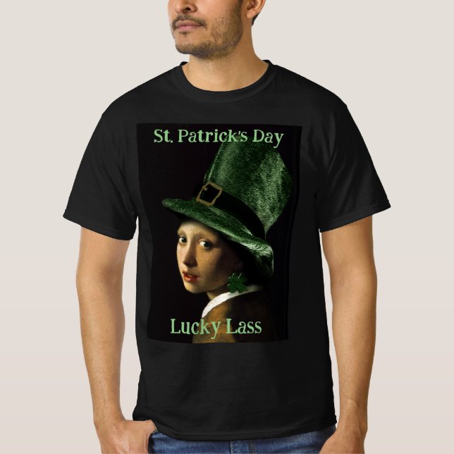 Camiseta Vermeer Pearl Earring Clover St Patrick's Day (Anverso)