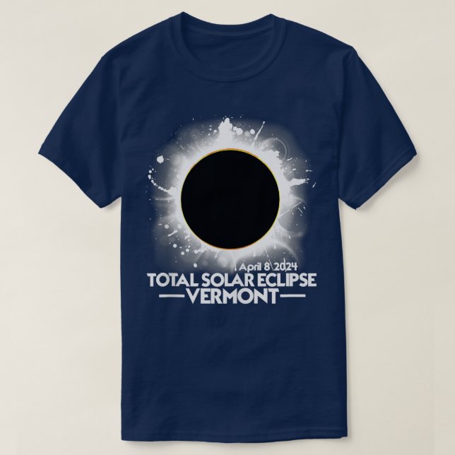 Camiseta VERMONT Eclipse solar total 2024 Abril 8 Totalidad (Diseño del anverso)