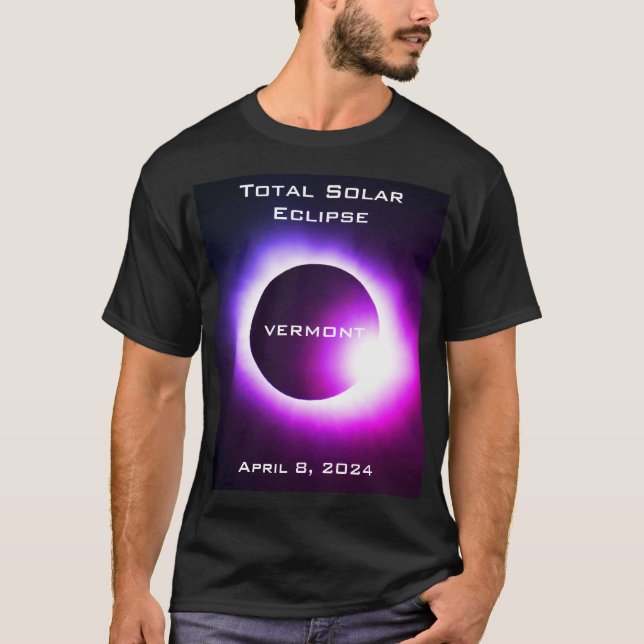 Camiseta VERMONT Eclipse solar total 8 de abril de 2024 (Anverso)