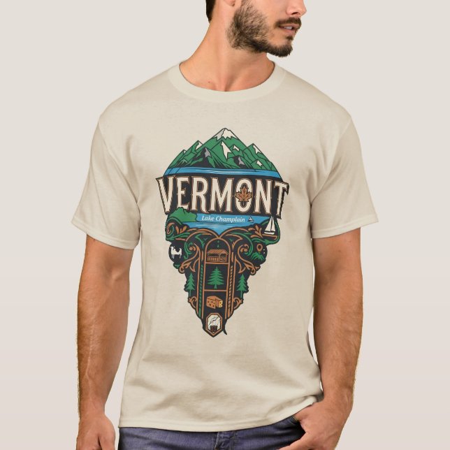 Camiseta Vermont State Heritage Green Mountain Lake Art (Anverso)