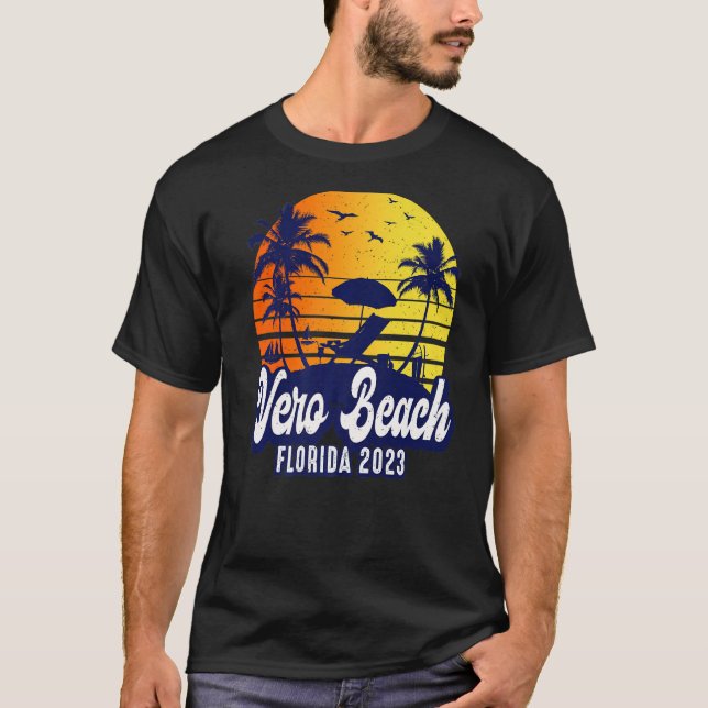 Camiseta Vero Beach 2023 Florida Sunset Beach Retro Premium (Anverso)