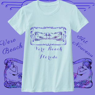 Camiseta Vero Beach Florida Bonito Art Decó Mermaids