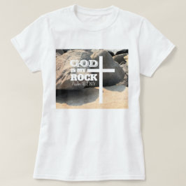 Camiseta Versículo Bíblico Dios es Mi Roca Cruz Blanca Cris