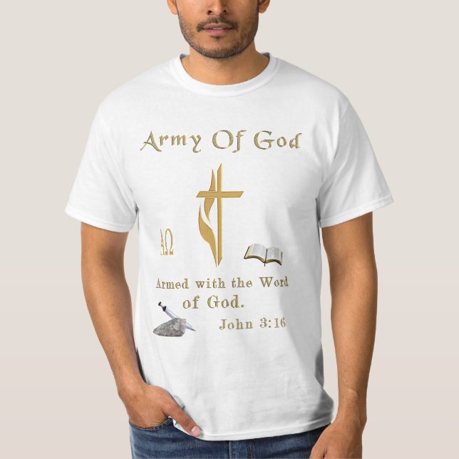 Camiseta versículo de la Biblia del Ejército de Dios Juan 3 (Anverso)