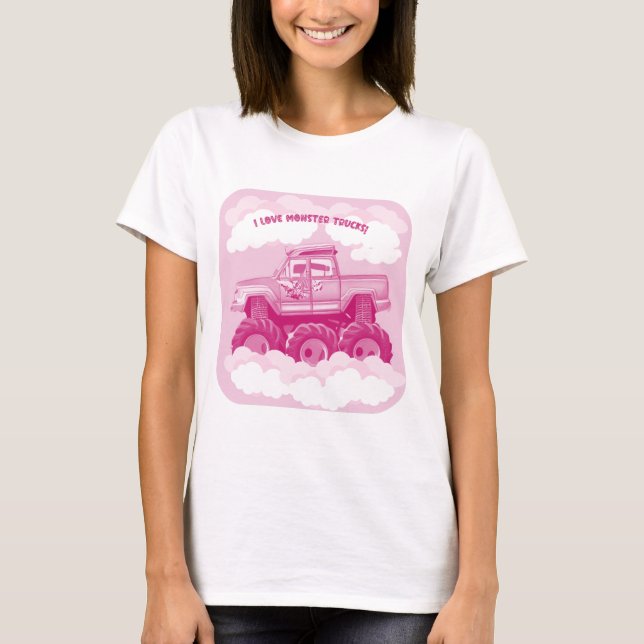Camiseta Versión rosa Me Encanta Monster Trucks Imagen (Anverso)