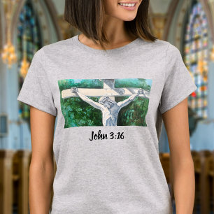 Camiseta Verso Bíblico Cruz Blanca con Jesús Personalizable