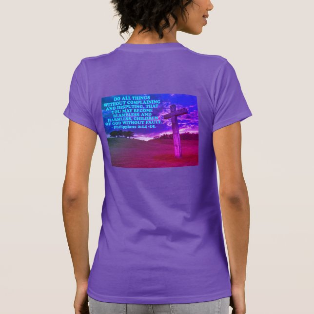Camiseta Verso bíblico de Filipinas 2:14-15. (Reverso)