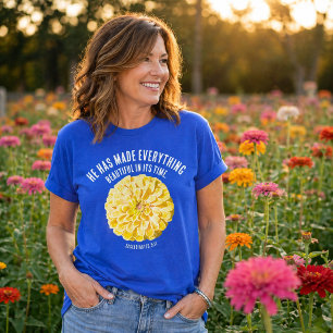 Camiseta Verso Bíblico Floral de Zinnias Amarillas Fe