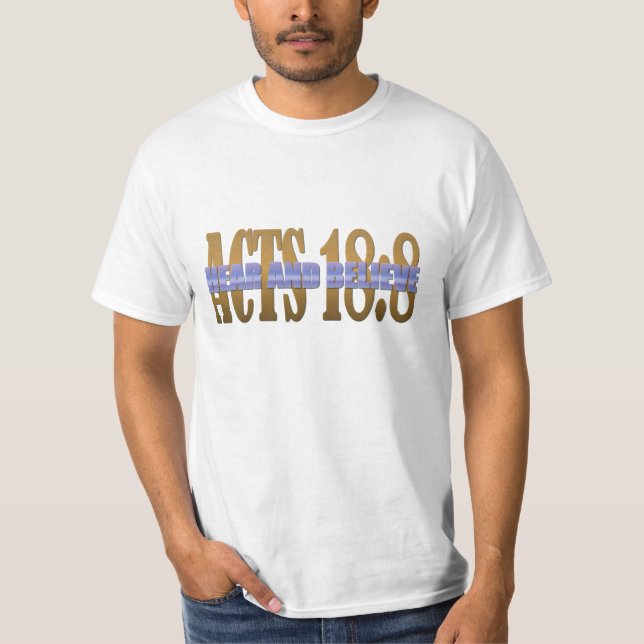 Camiseta Verso de la Biblia - Actos 18;8 (Anverso)