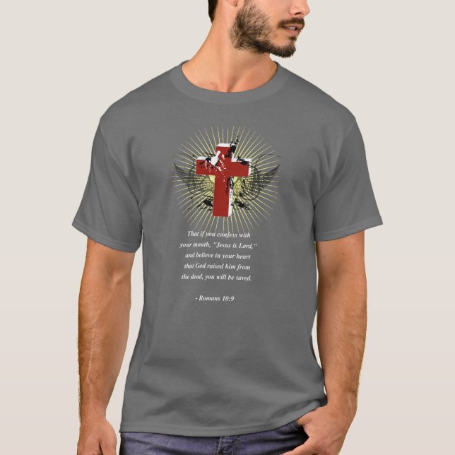 Camiseta Verso de la biblia del 10:9 de los ROMANOS (Anverso)