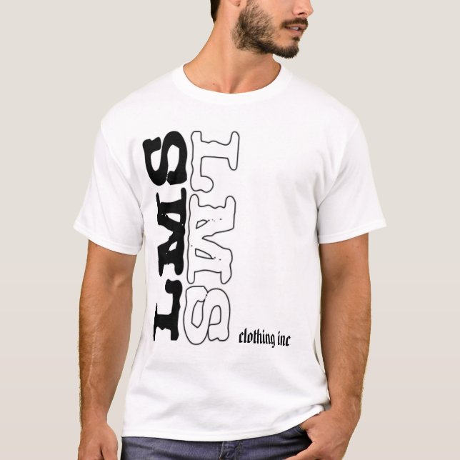 Camiseta vertical blanco y negro de los lms, ropa inc. (Anverso)