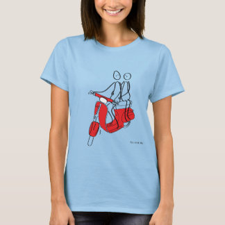 Camiseta Vespa Stickman en un Vespa.