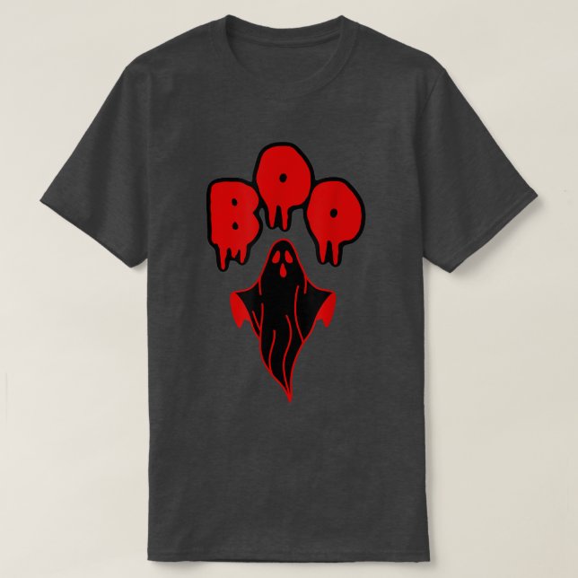 Camiseta Vestido De Halloween De Fantasma Rojo Y Negro (Diseño del anverso)