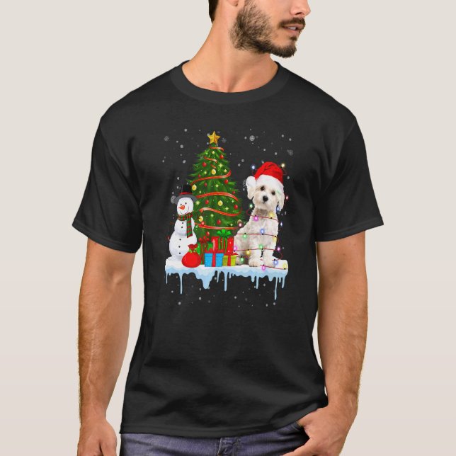 Camiseta Vestido de perro maltés Santa ilumina a Gorra de N (Anverso)