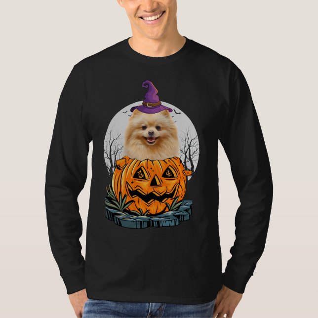 Camiseta Vestimenta De Halloween De Perro Pomerano Con Gorr (Anverso)