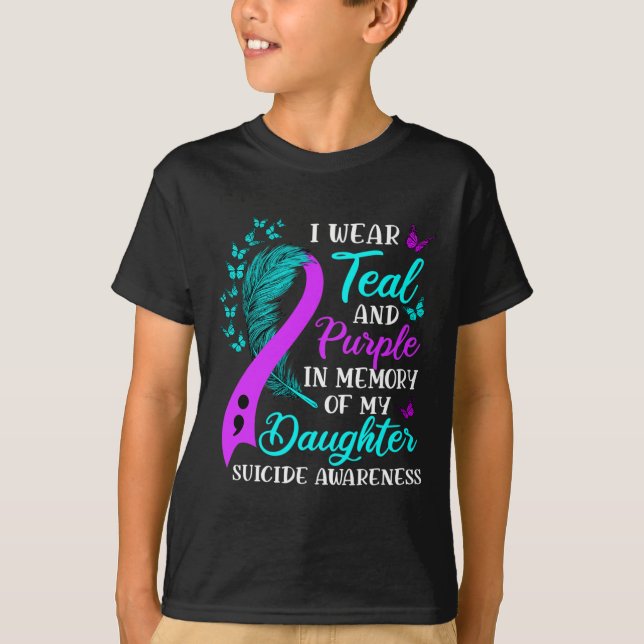Camiseta Vestir Morado Verde azulado En Memoria De Mi Suici (Anverso)