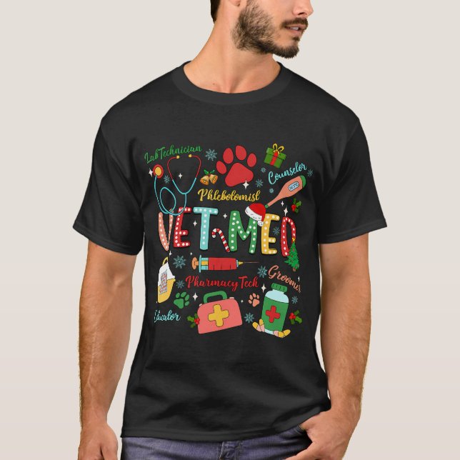 Camiseta Vet Med Groovy Navidades Técnico Veterinario (Anverso)