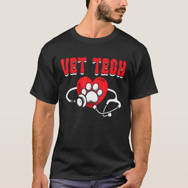 Camiseta Vet Tech Love Animals Love And Care Paw Print Stet (Anverso)