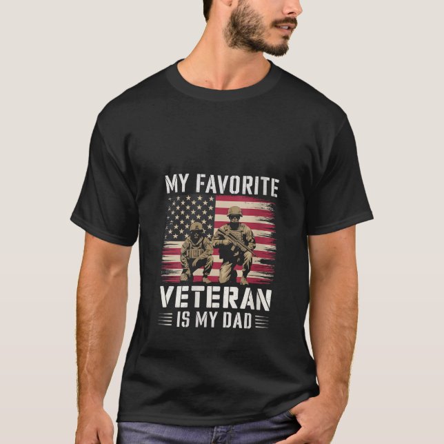 Camiseta Veterana de papá Bandera Estadounidense Orgullosa  (Anverso)
