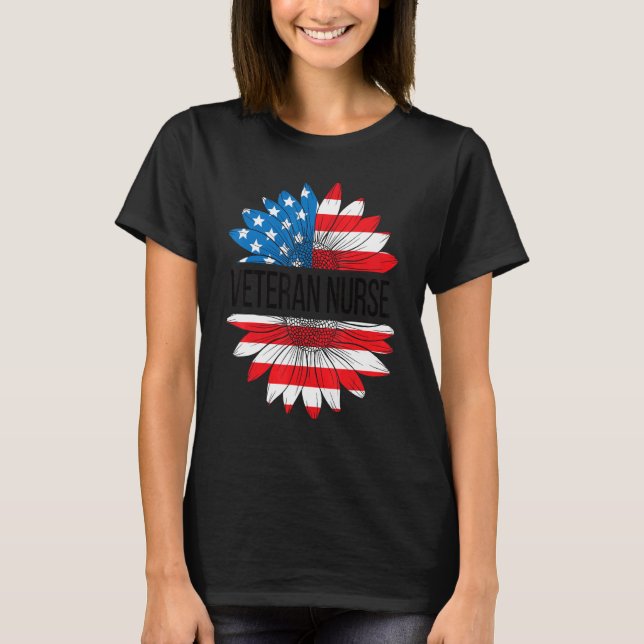Camiseta Veterana enfermera girasol Bandera de los Estados  (Anverso)