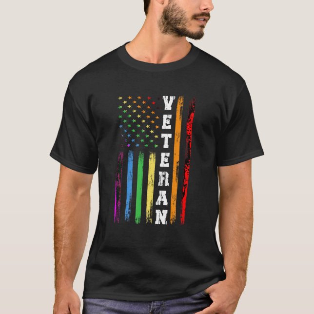 Camiseta Veterana LGBTQ Bandera arco iris Gay Lesbiana Ejér (Anverso)