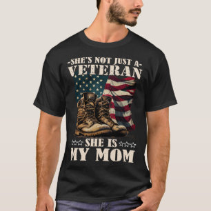 Camiseta Veterana Mamá Patriótica Soldado y Bandera America