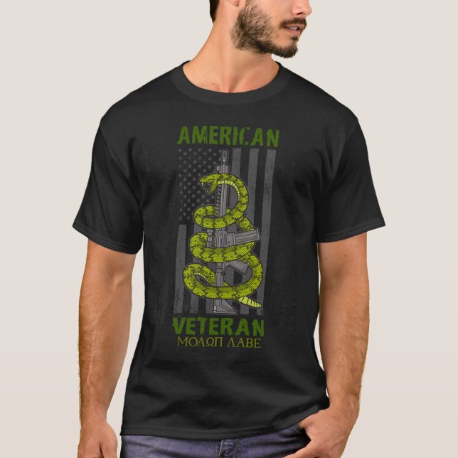 Camiseta Veterano americano Molon Labe Bandera de los Estad (Anverso)