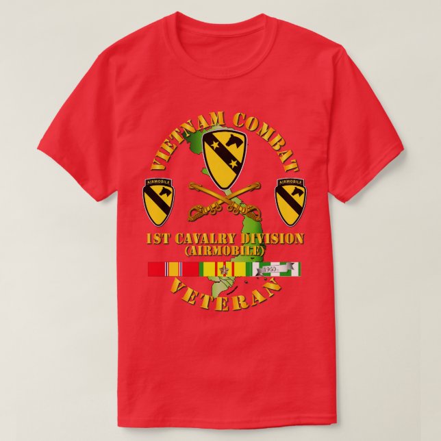 Camiseta Veterano de Guerra de Vietnam con primera Cav DUI (Diseño del anverso)