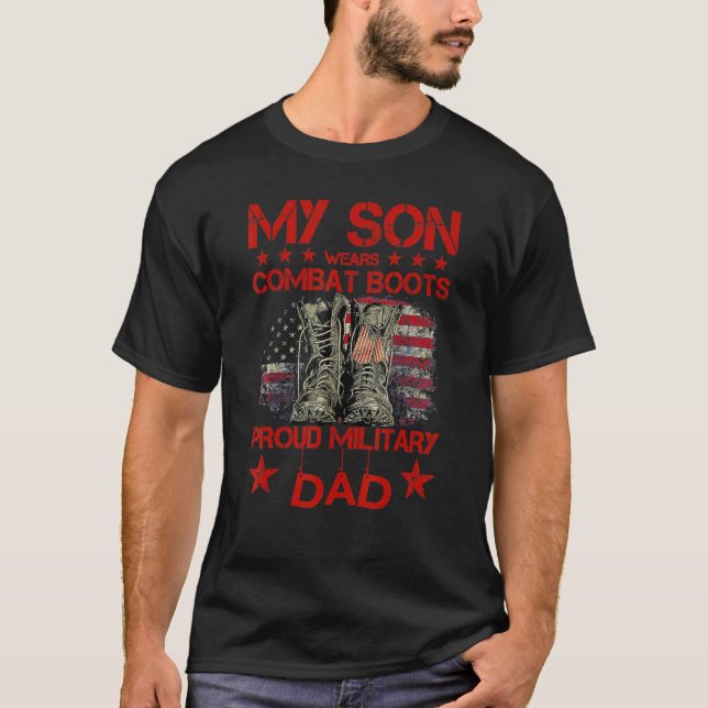 Camiseta Veterano día que mi hijo lleva botes de combate Or (Anverso)