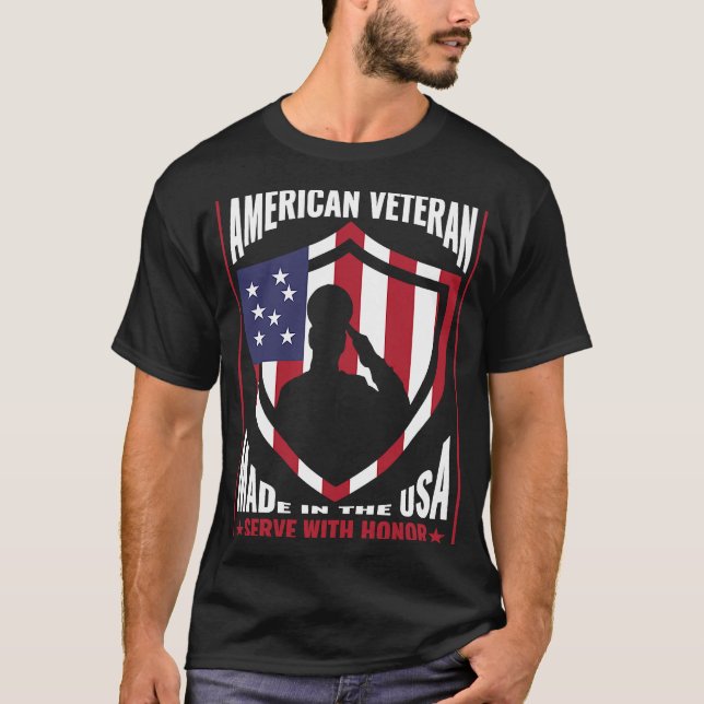 Camiseta Veterano Estadounidense Hecho En Eeuu Servir Con H (Anverso)