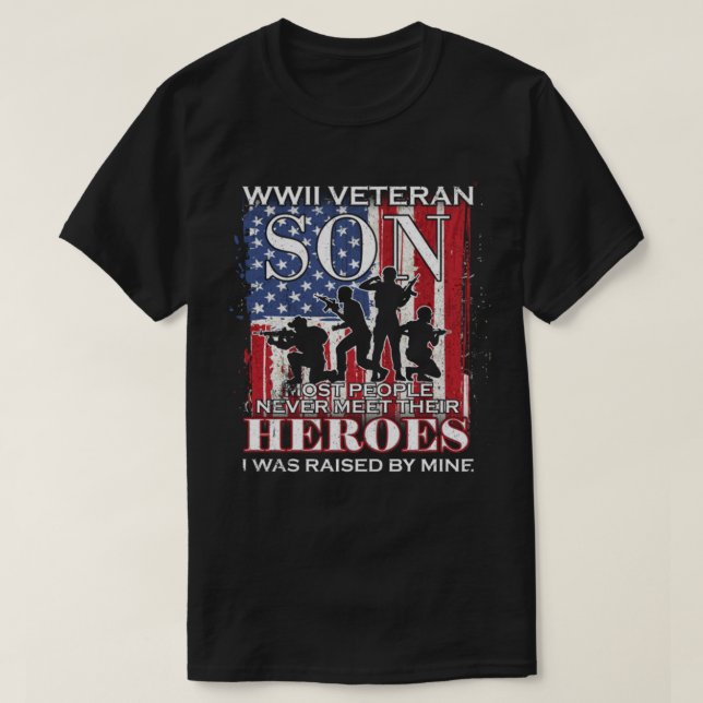 Camiseta Veterano hijo de Wwii orgulloso papá mamá bandera  (Diseño del anverso)