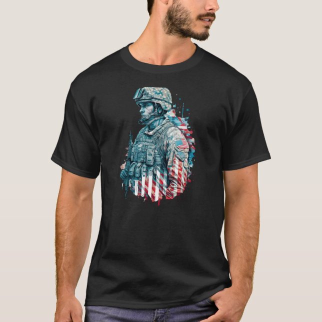 Camiseta Veterano militar bandera patriótica estadounidense (Anverso)