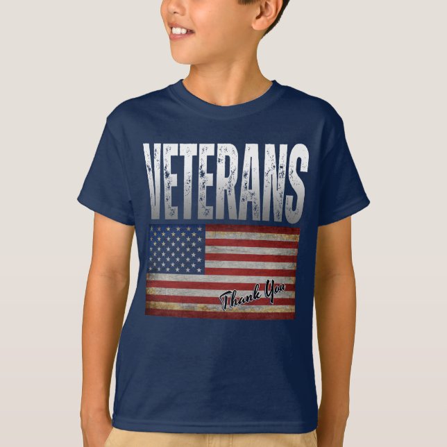 CAMISETA VETERANOS DE BANDERA ESTADOUNIDENSES GRACIAS 4 DE  (Anverso)