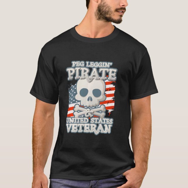Camiseta Veteranos De Eeuu Peg Leggin Pirate Skull Tees Hom (Anverso)