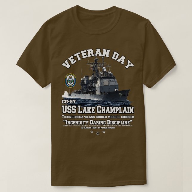 Camiseta Veteranos del crucero de la marina CG57 de USS Lak (Diseño del anverso)