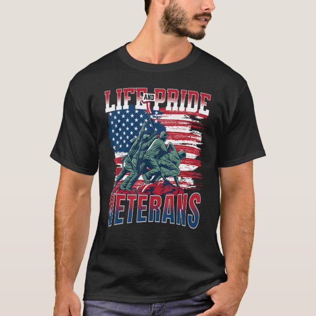 Camiseta Veteranos Día Bandera Americana Vida Orgullosa Hon (Anverso)