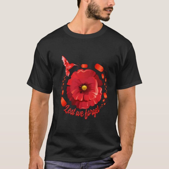 Camiseta Veterans Day Lest We Forget Red Poppy Flower Usa M (Anverso)
