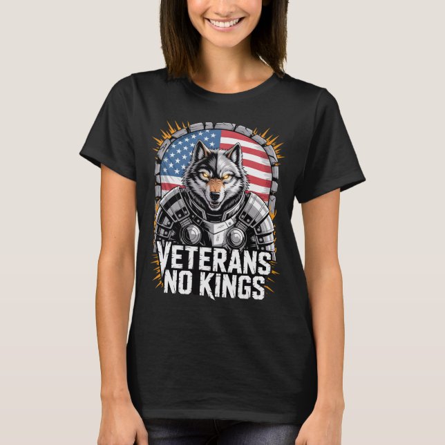 Camiseta Veterans No Kings Wolf Design for Proud Military (Anverso)