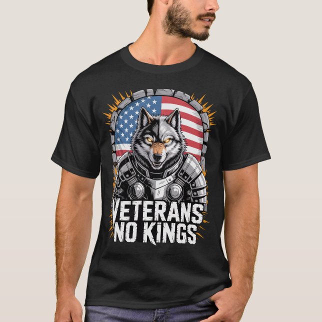 Camiseta Veterans No Kings Wolf Design for Proud Military (Anverso)