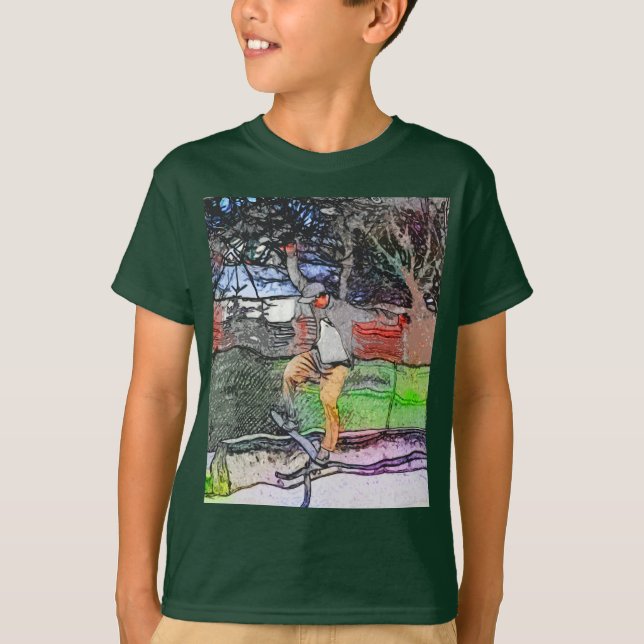 Camiseta Viajando por las vías - Diseño de patineta Persona (Anverso)