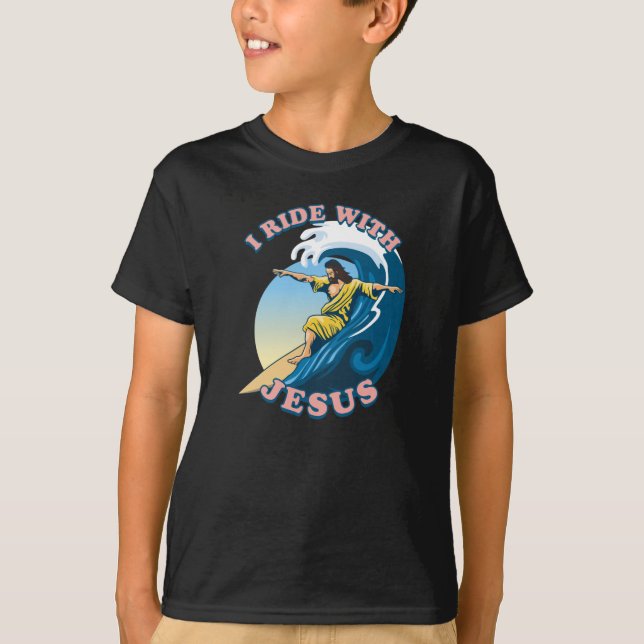 Camiseta Viajar con Jesús | Surfing Jesus Ilustracion (Anverso)
